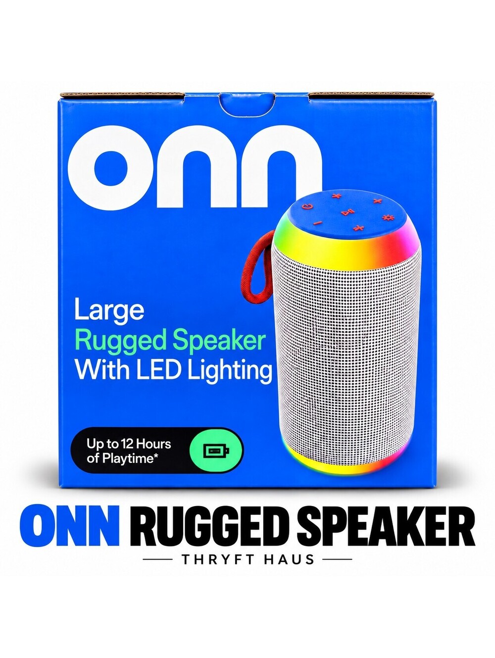 onn Large Rugged Bluetooth Speaker with LED Lighting and 12 Hours Playtime